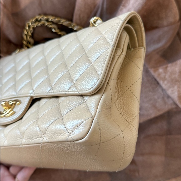 SOLD - CHANEL Beige Caviar Classic Double Flap Medium GHW Series 14 with card - Picture 7 of 17